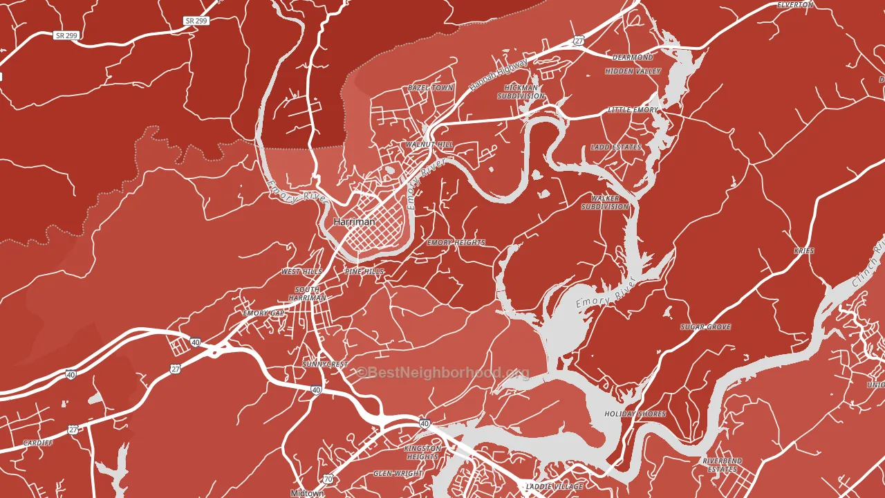 Harriman, TN block-group political-lean map