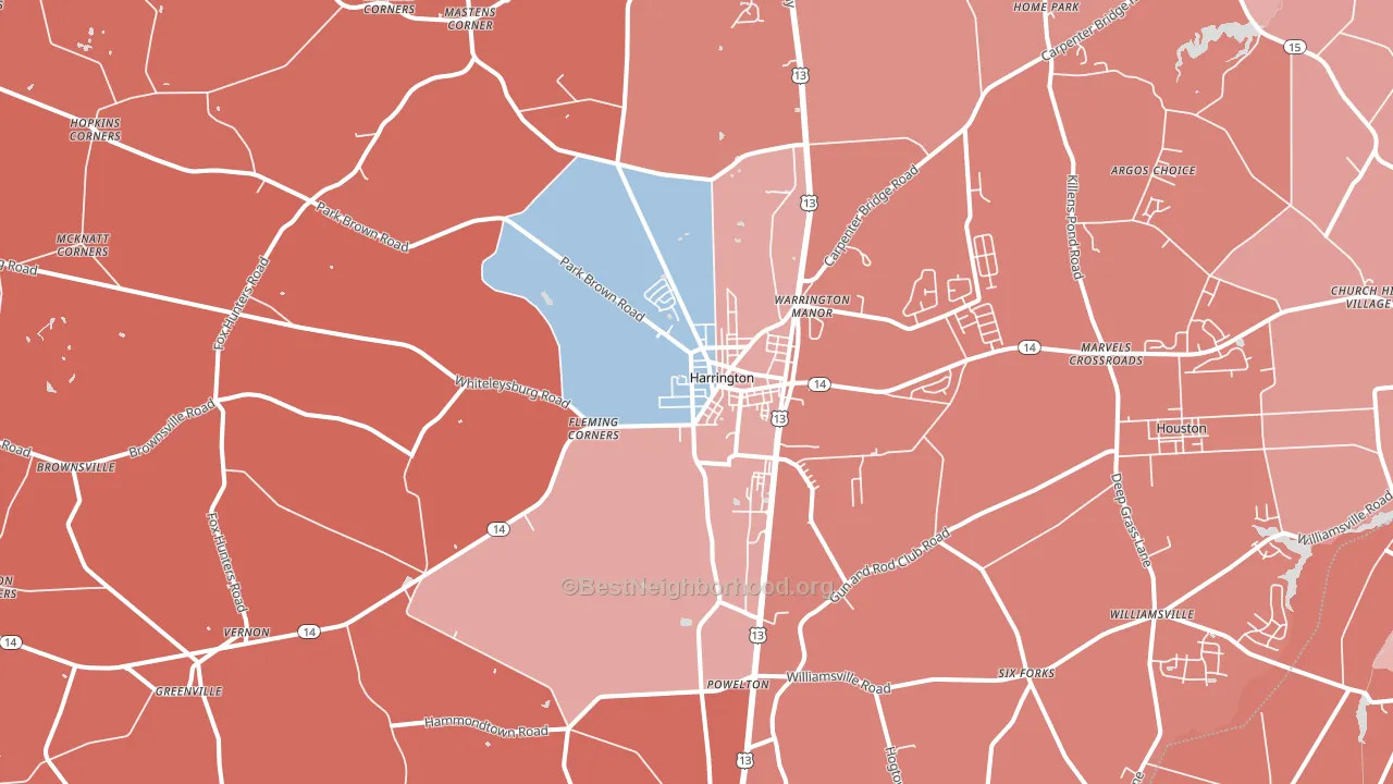 Harrington, DE block-group political-lean map