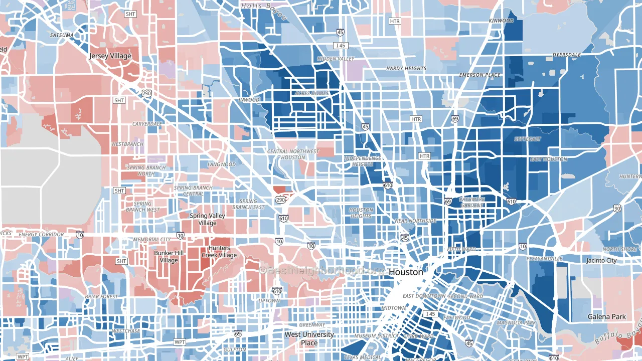 Harris County, TX block-group political-lean map