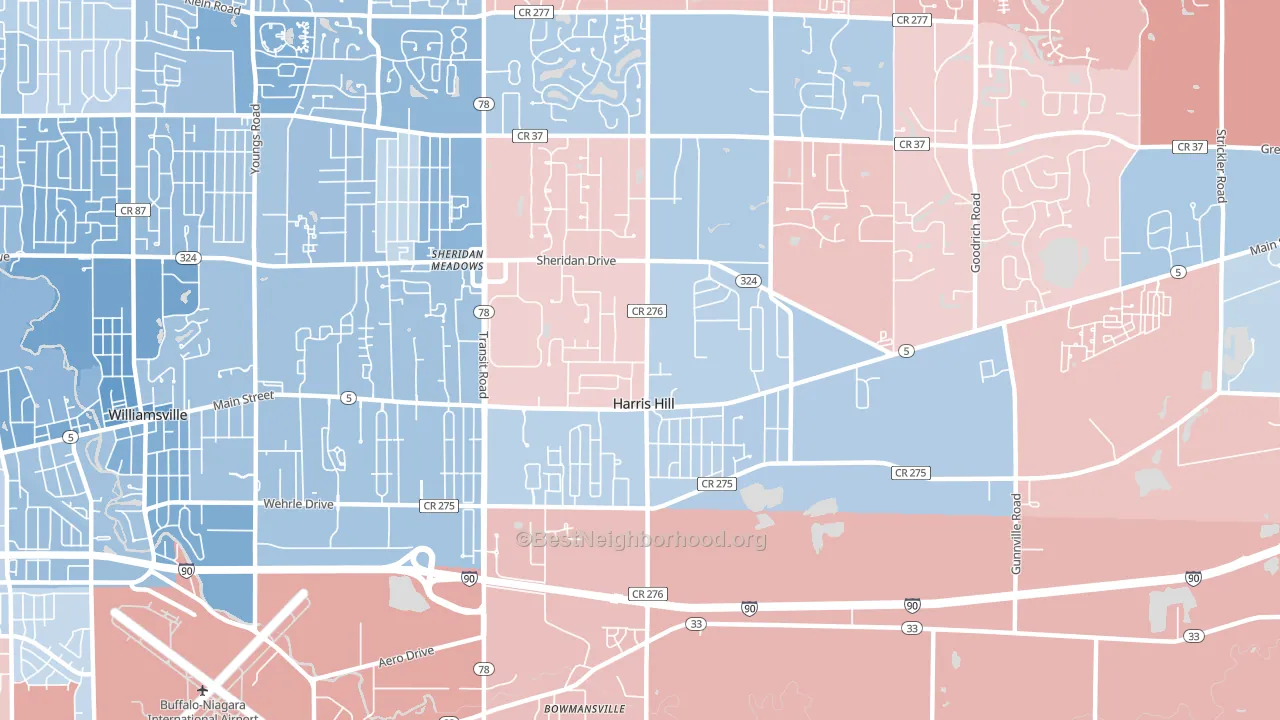 Harris Hill, NY block-group political-lean map