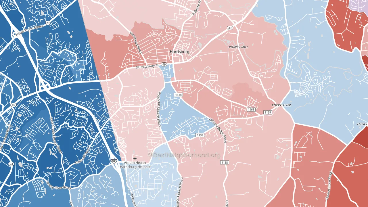 Harrisburg, NC block-group political-lean map