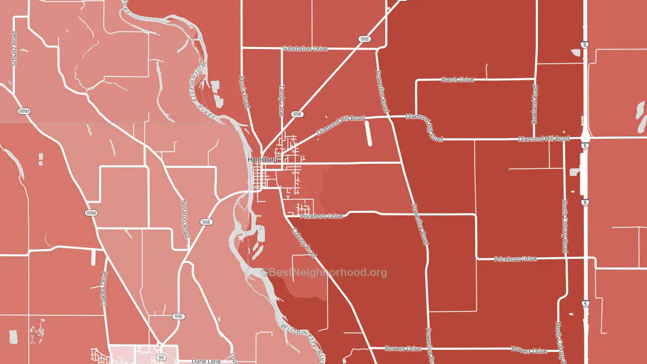 Harrisburg, OR block-group political-lean map
