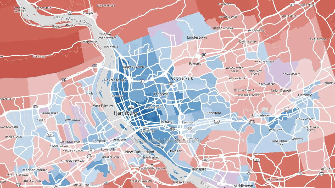 Harrisburg, PA block-group political-lean map