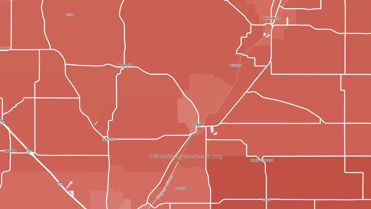 Harrison County, IA block-group political-lean map