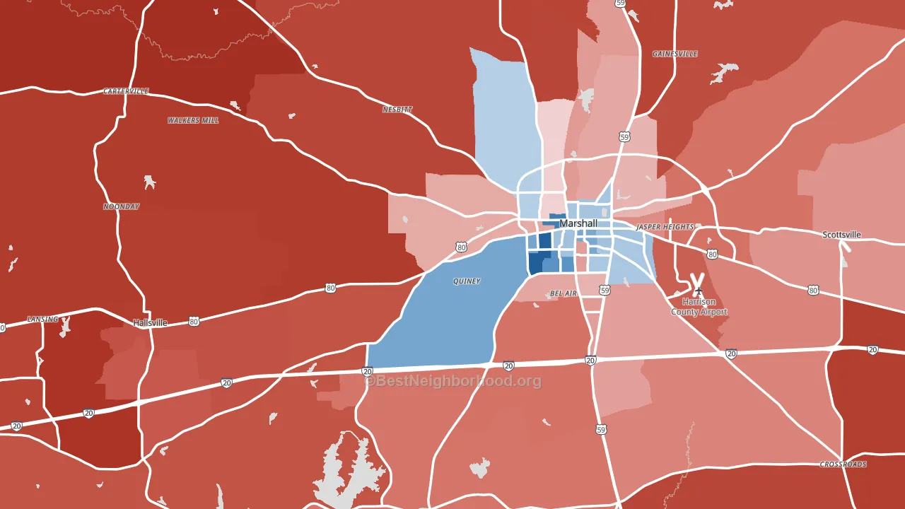 Harrison County, TX block-group political-lean map