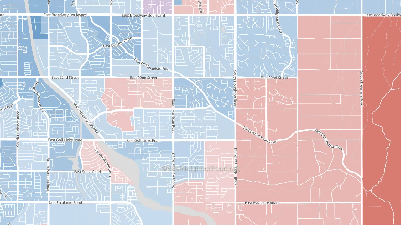 Harrison East-South, Tucson, AZ block-group political-lean map
