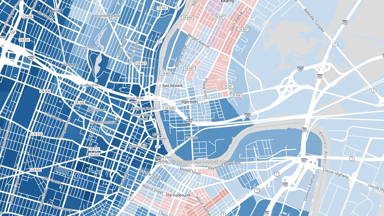 Harrison, NJ block-group political-lean map