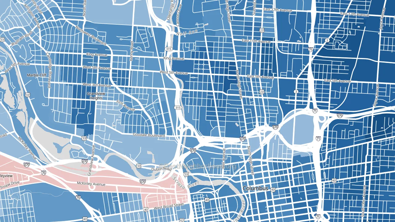 Harrison West, Columbus, OH block-group political-lean map