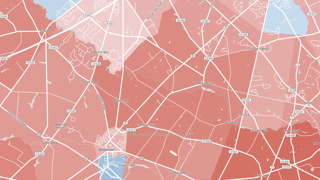 Harrisonville, NJ block-group political-lean map