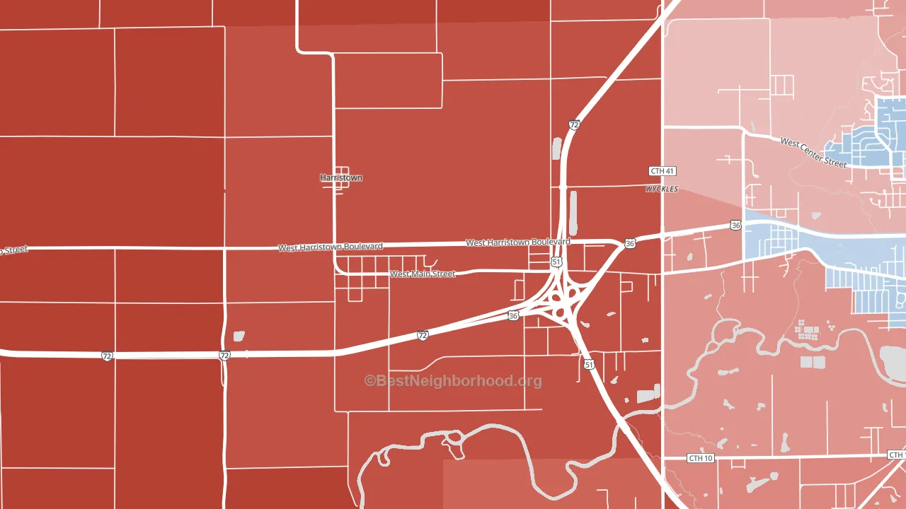 Harristown, IL block-group political-lean map