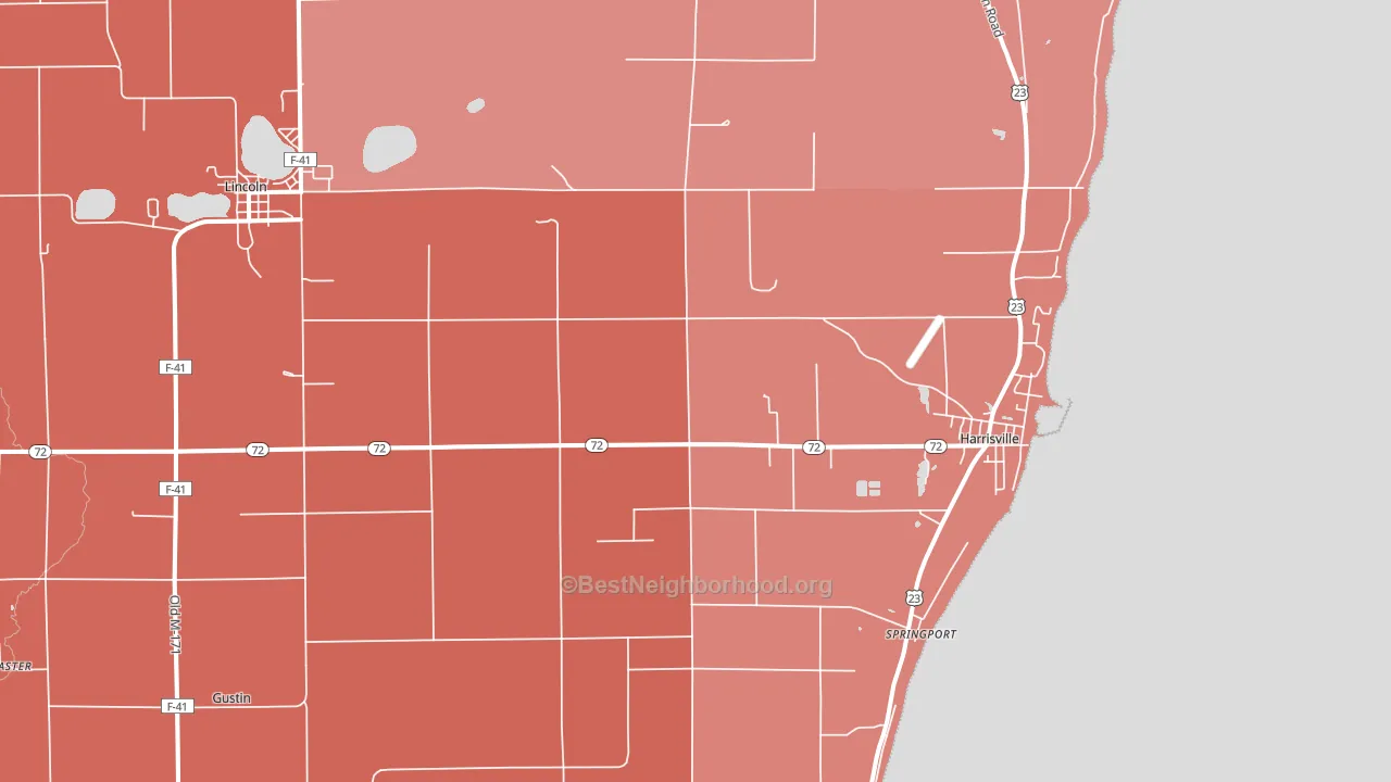 Harrisville, MI block-group political-lean map