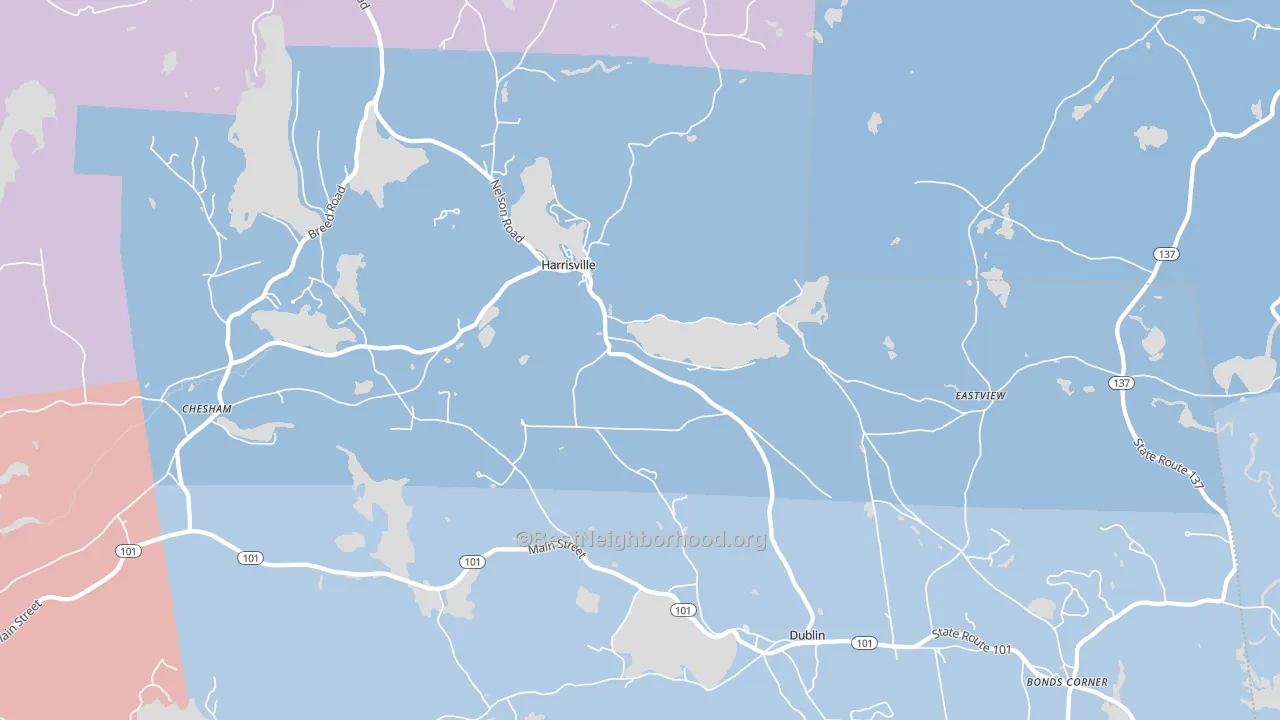Harrisville, NH block-group political-lean map