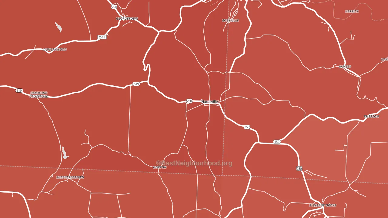 Harrisville, OH block-group political-lean map
