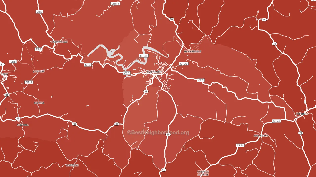 Harrisville, WV block-group political-lean map