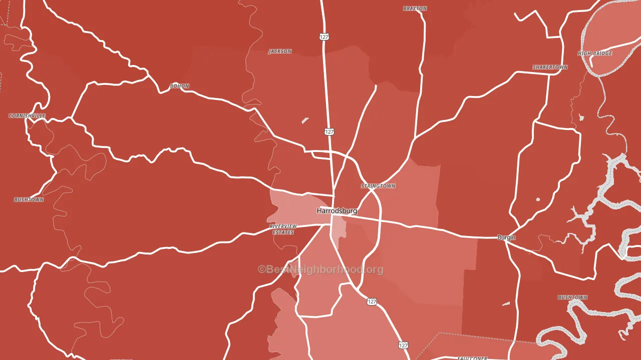 Harrodsburg, KY block-group political-lean map