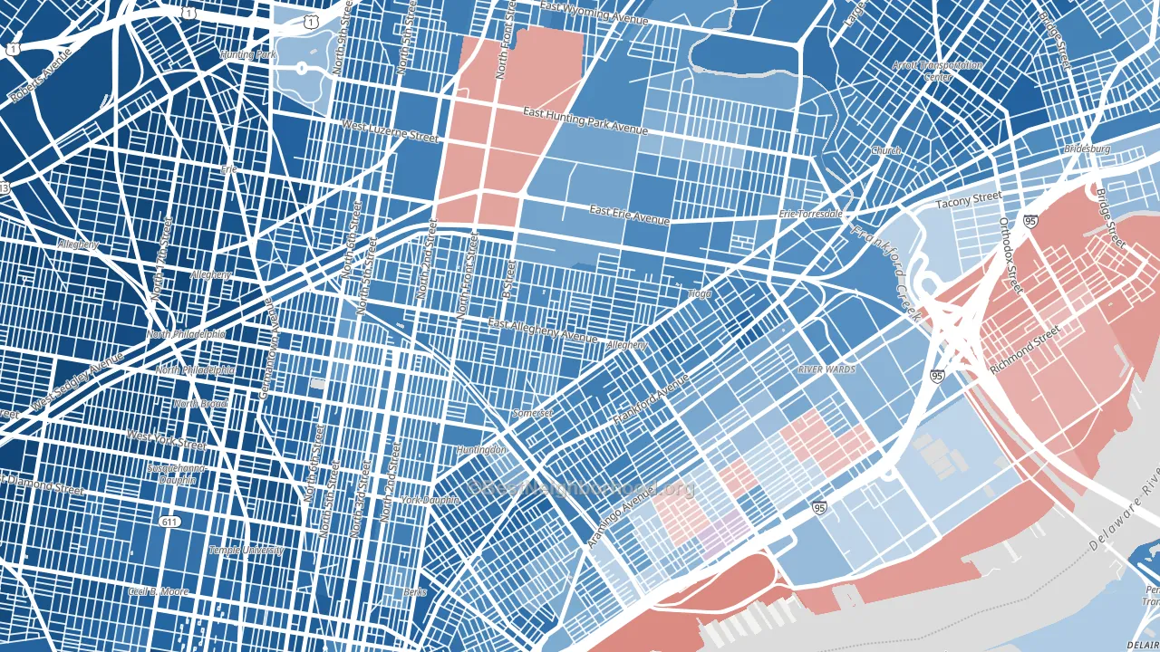 Harrowgate, Philadelphia, PA block-group political-lean map