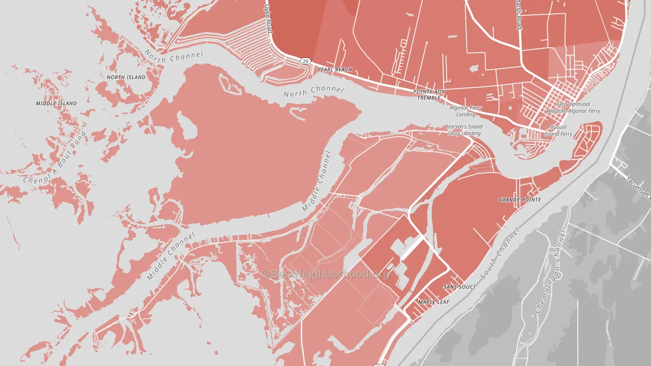 Harsens Island, MI block-group political-lean map