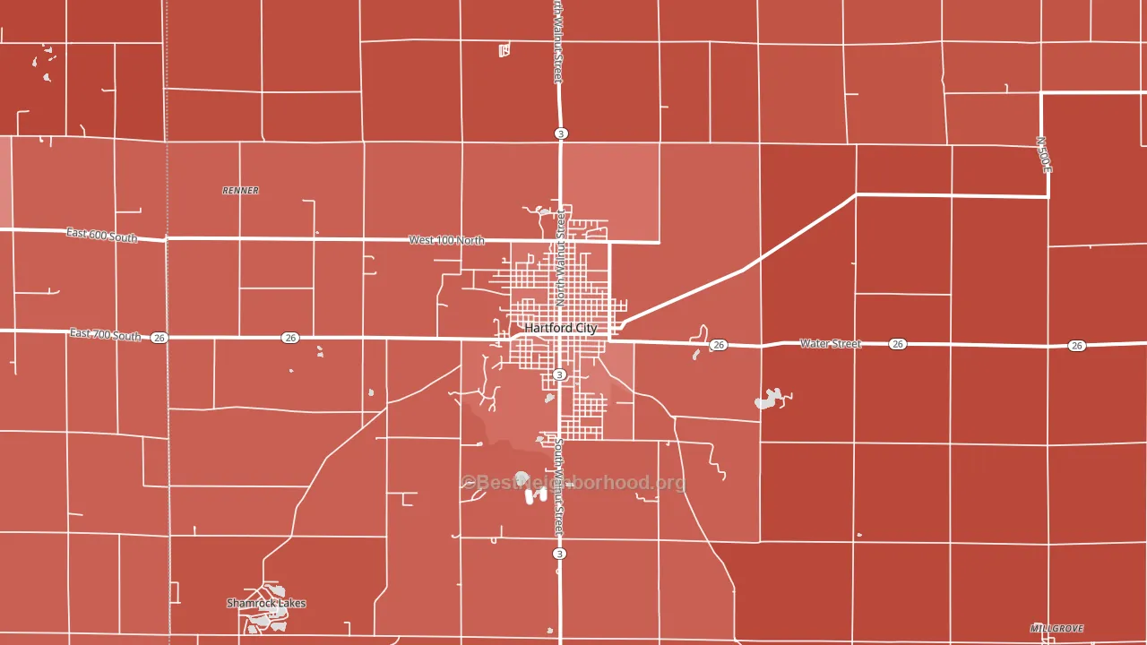 Hartford City, IN block-group political-lean map