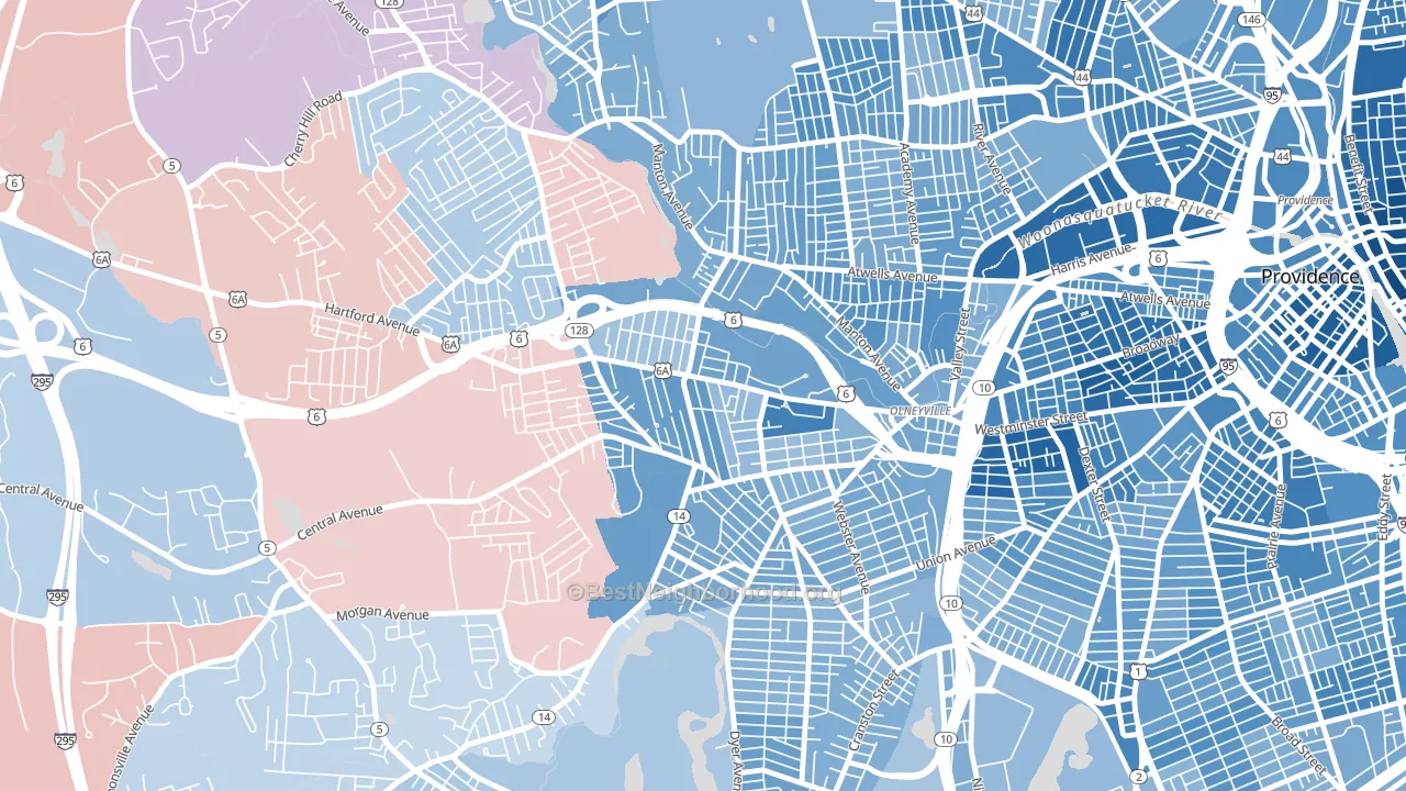 Hartford, Providence, RI block-group political-lean map