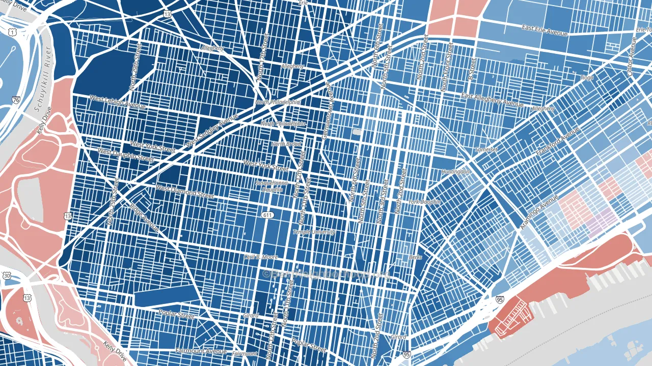 Hartranft, Philadelphia, PA block-group political-lean map