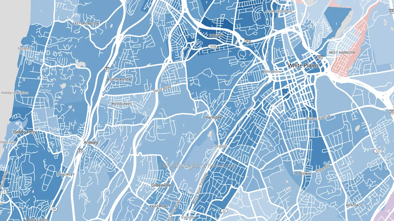 Hartsdale, NY block-group political-lean map