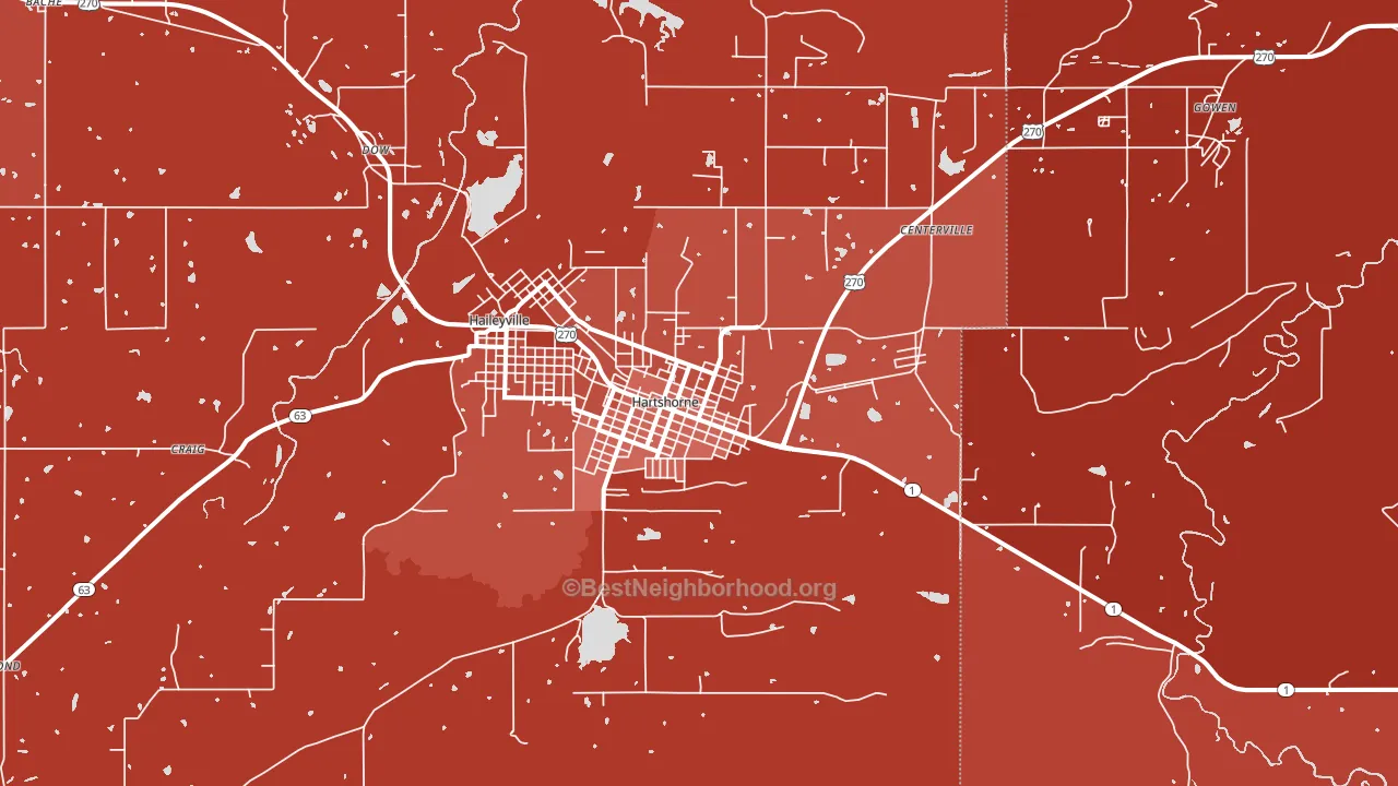 Hartshorne, OK block-group political-lean map
