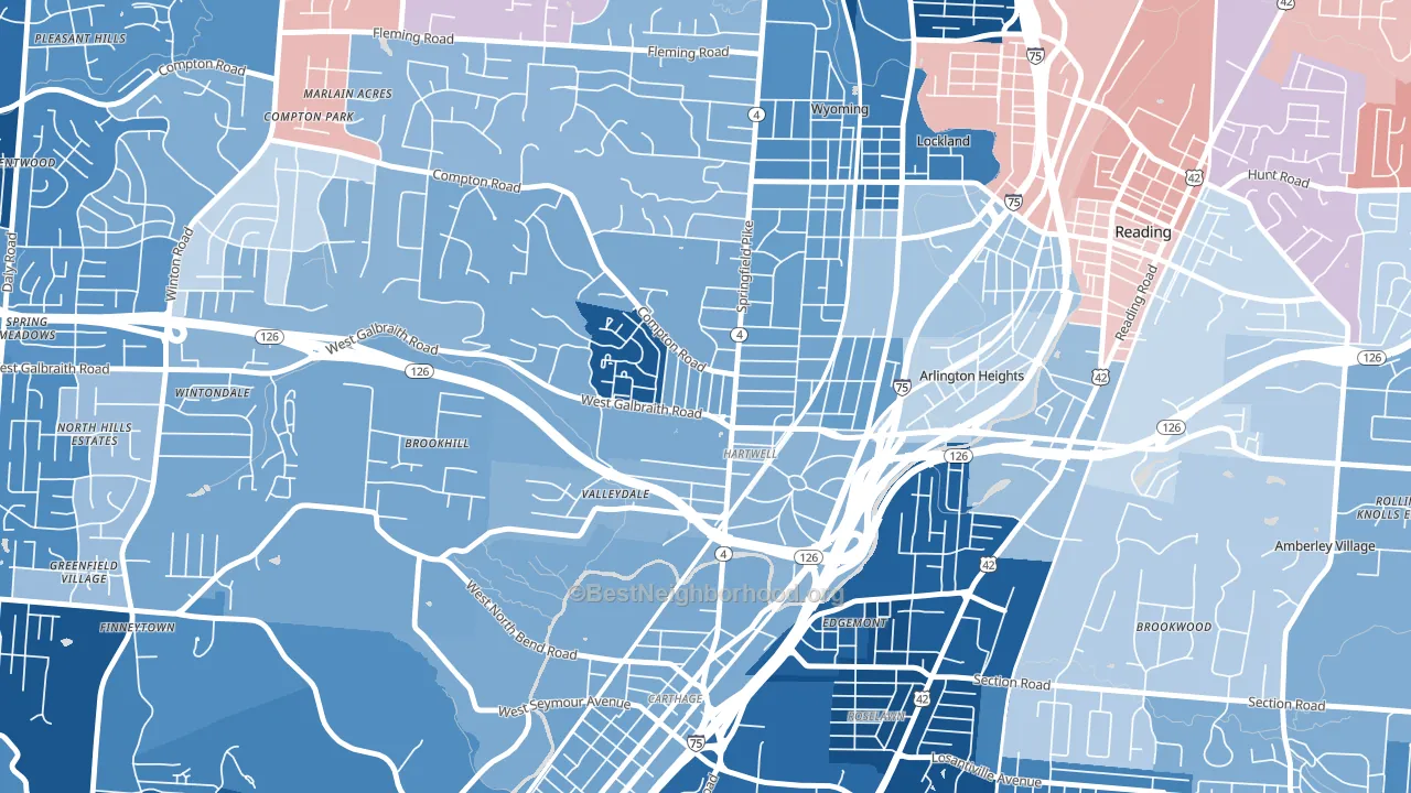 Hartwell, Cincinnati, OH block-group political-lean map