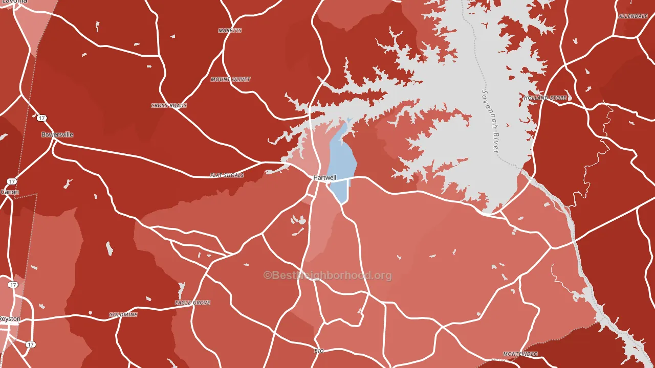 Hartwell, GA block-group political-lean map