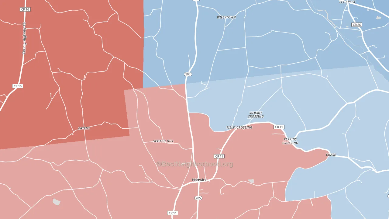 Hartwick, NY block-group political-lean map