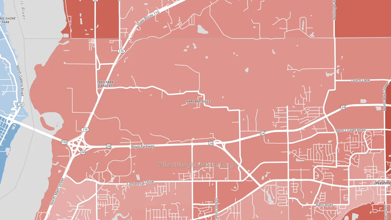 Harvard Hills, IL block-group political-lean map