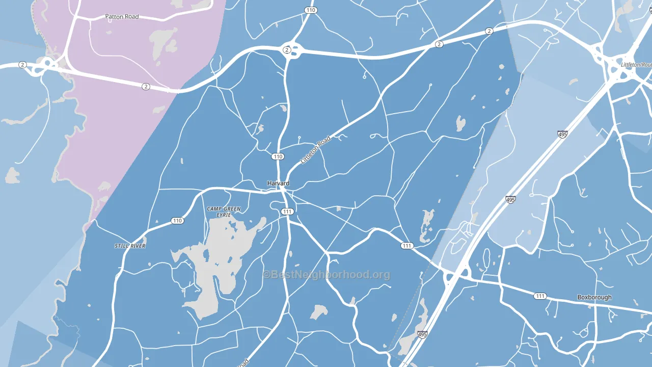 Harvard, MA block-group political-lean map