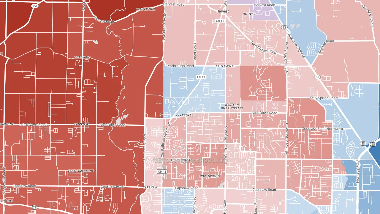 Harvest, AL block-group political-lean map