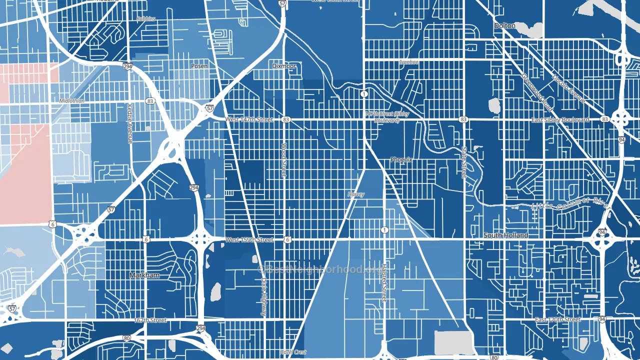 Harvey, IL block-group political-lean map