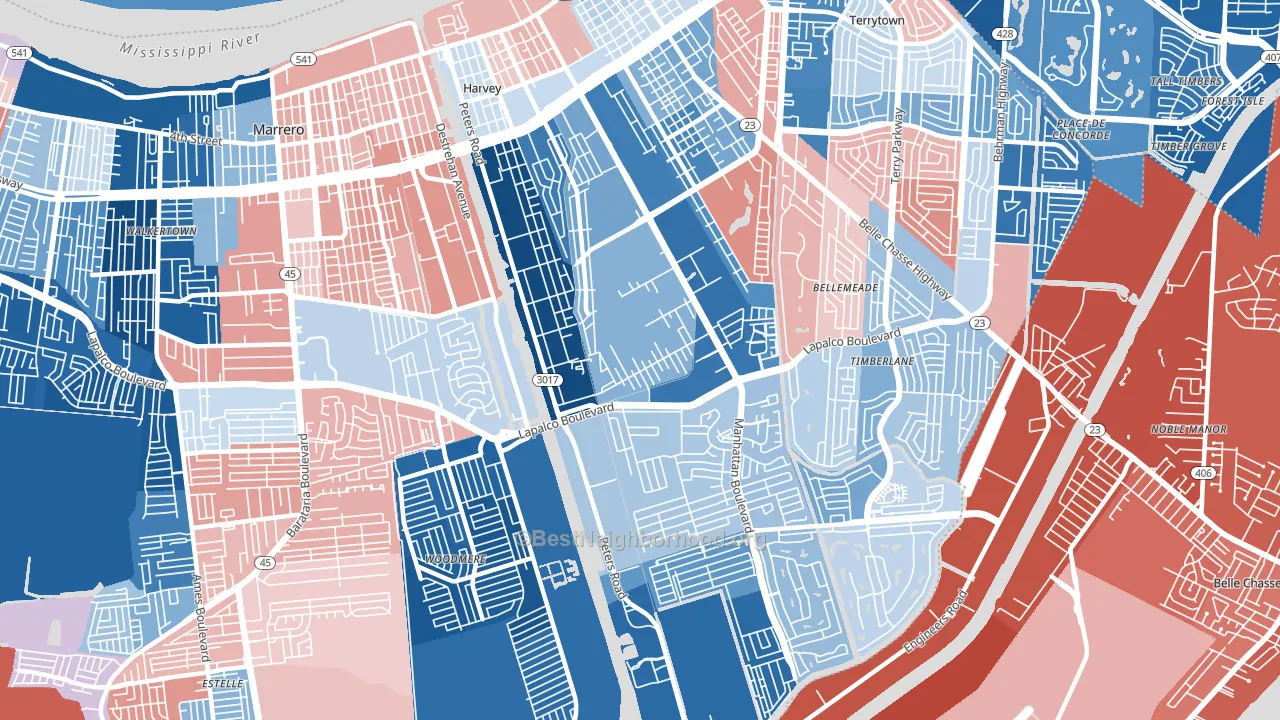 Harvey, LA block-group political-lean map