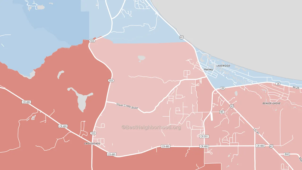 Harvey, MI block-group political-lean map