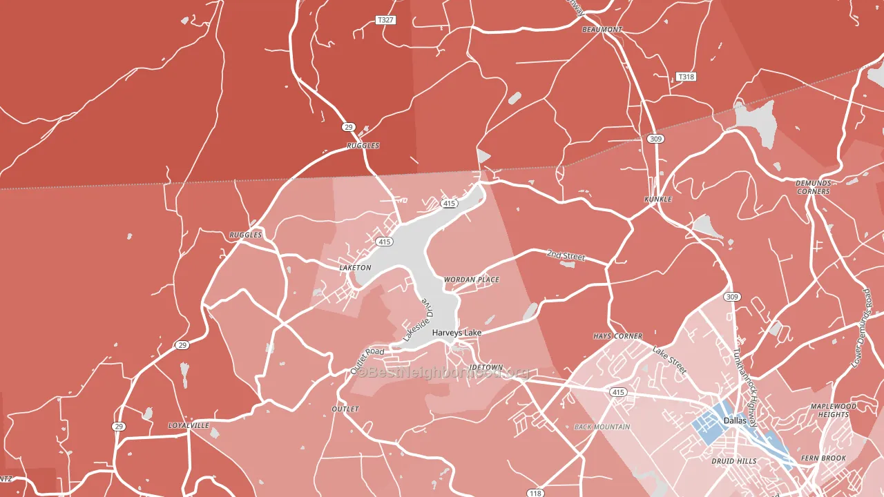 Harveys Lake, PA block-group political-lean map