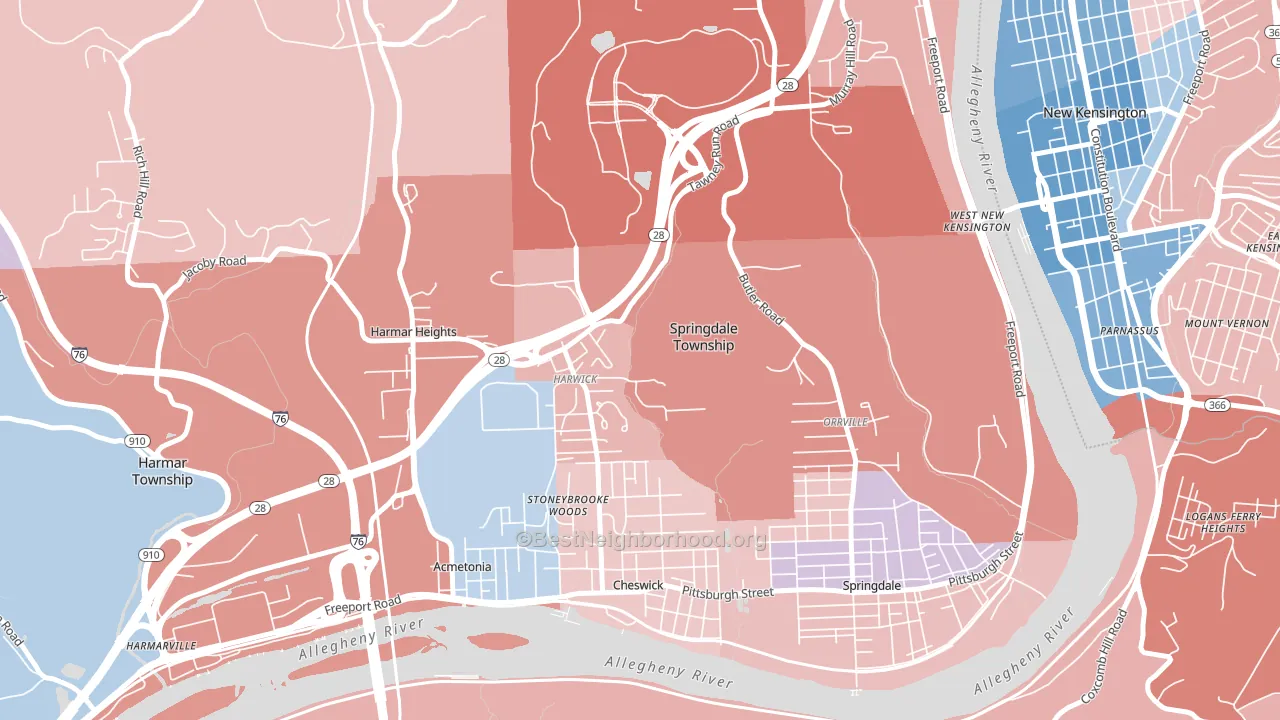 Harwick, PA block-group political-lean map
