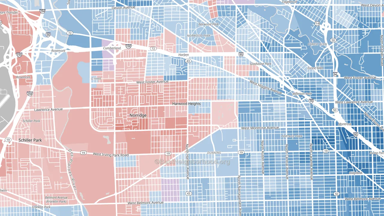 Harwood Heights, IL block-group political-lean map