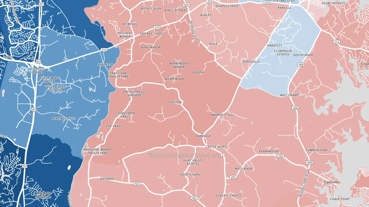 Harwood, MD block-group political-lean map
