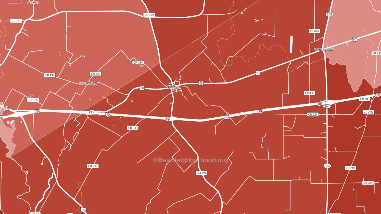 Harwood, TX block-group political-lean map