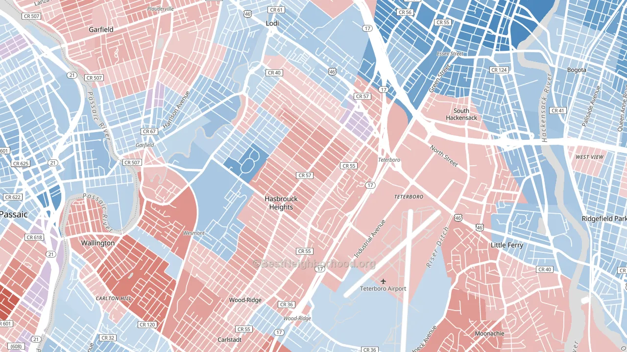 Hasbrouck Heights, NJ block-group political-lean map
