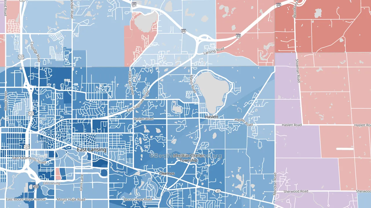 Haslett, MI block-group political-lean map