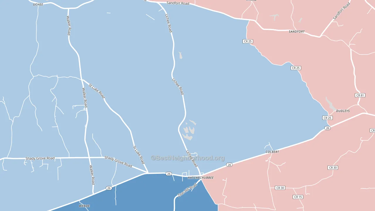 Hatchechubbee, AL block-group political-lean map