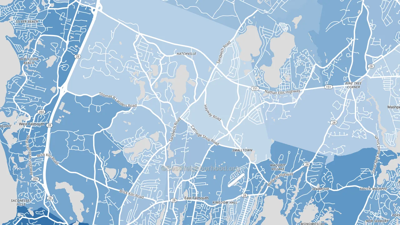 Hatchville, East Falmouth, MA block-group political-lean map