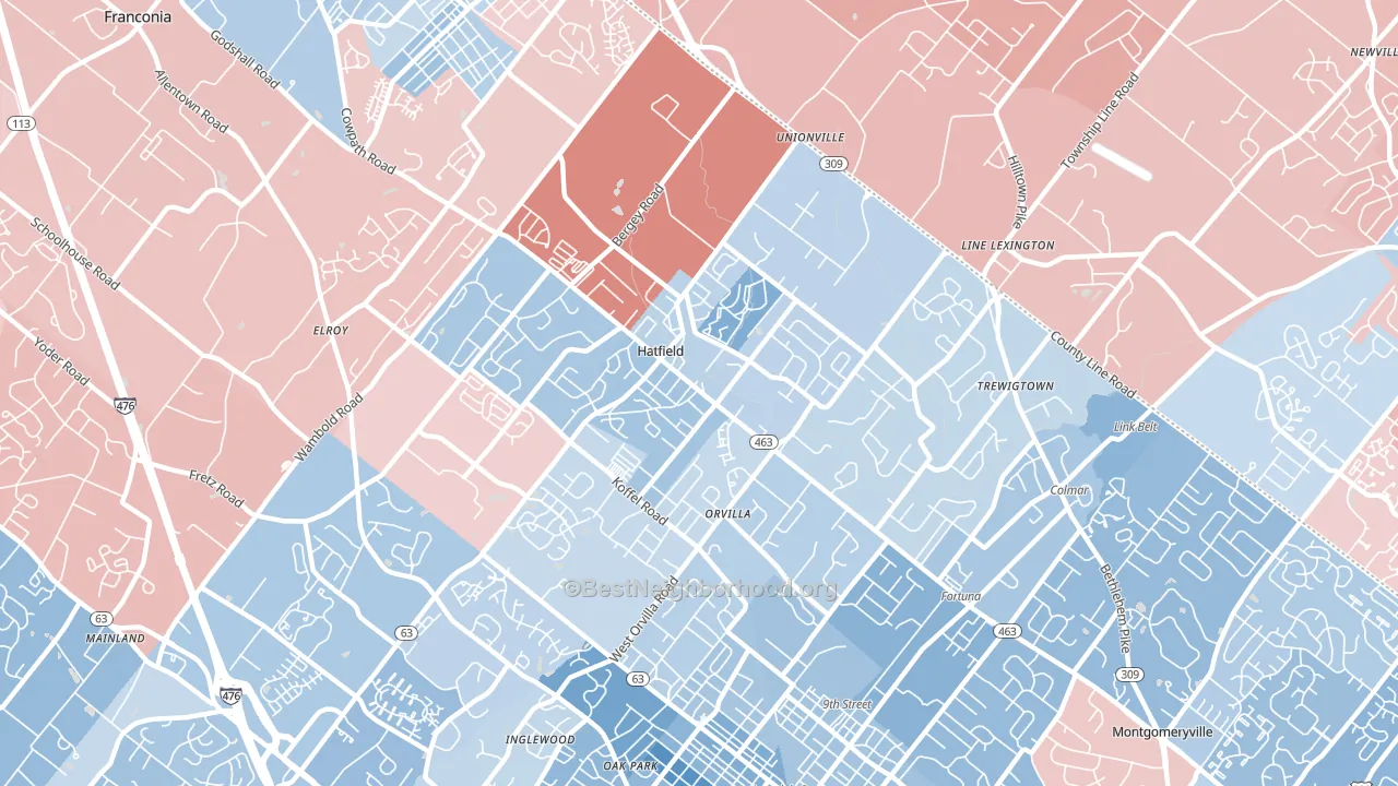 Hatfield, PA block-group political-lean map