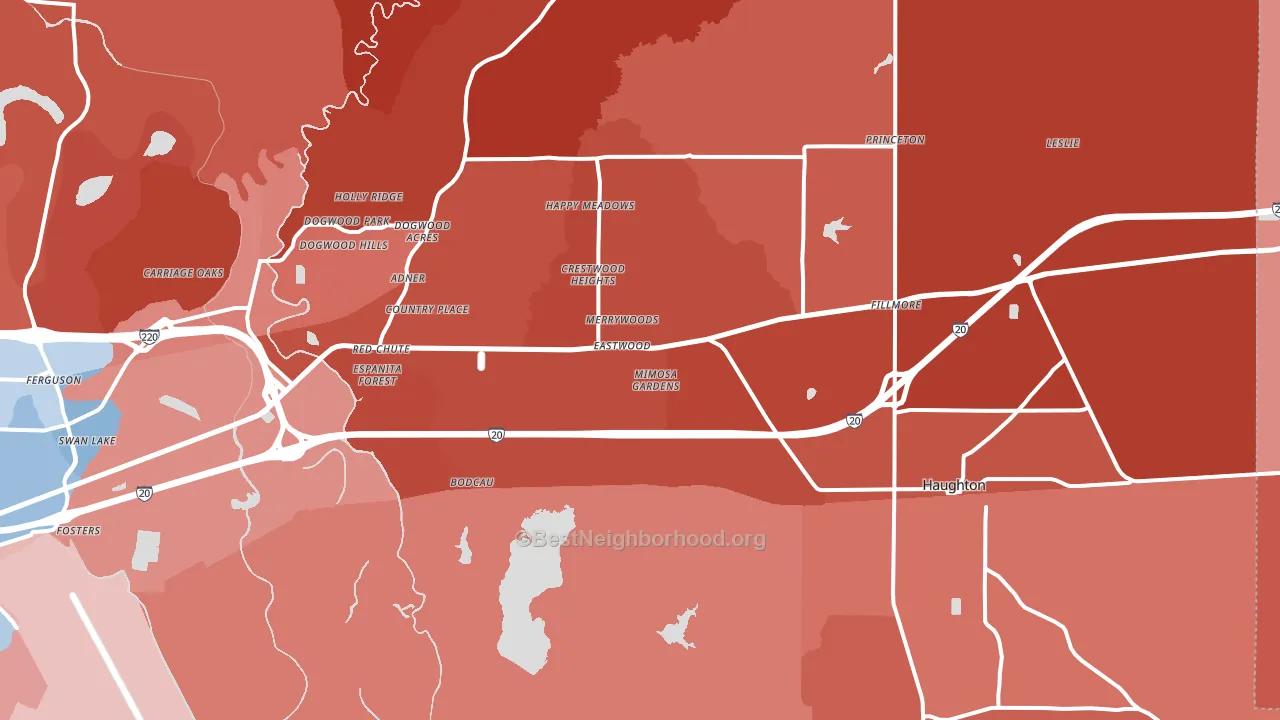 Haughton, LA block-group political-lean map