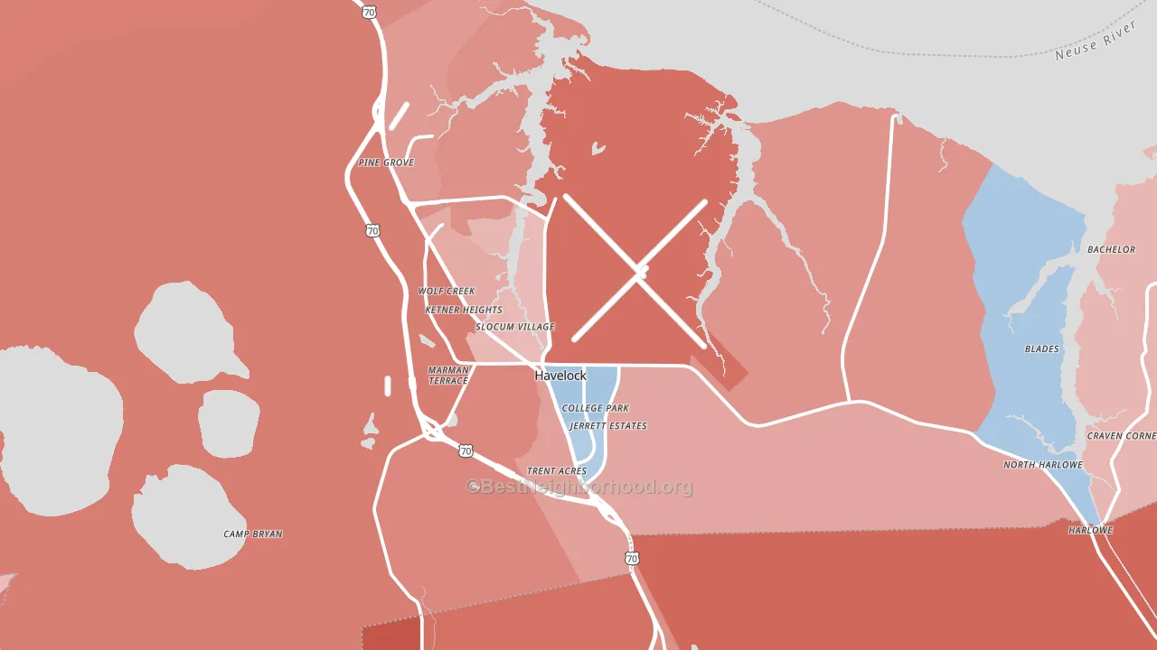 Havelock, NC block-group political-lean map