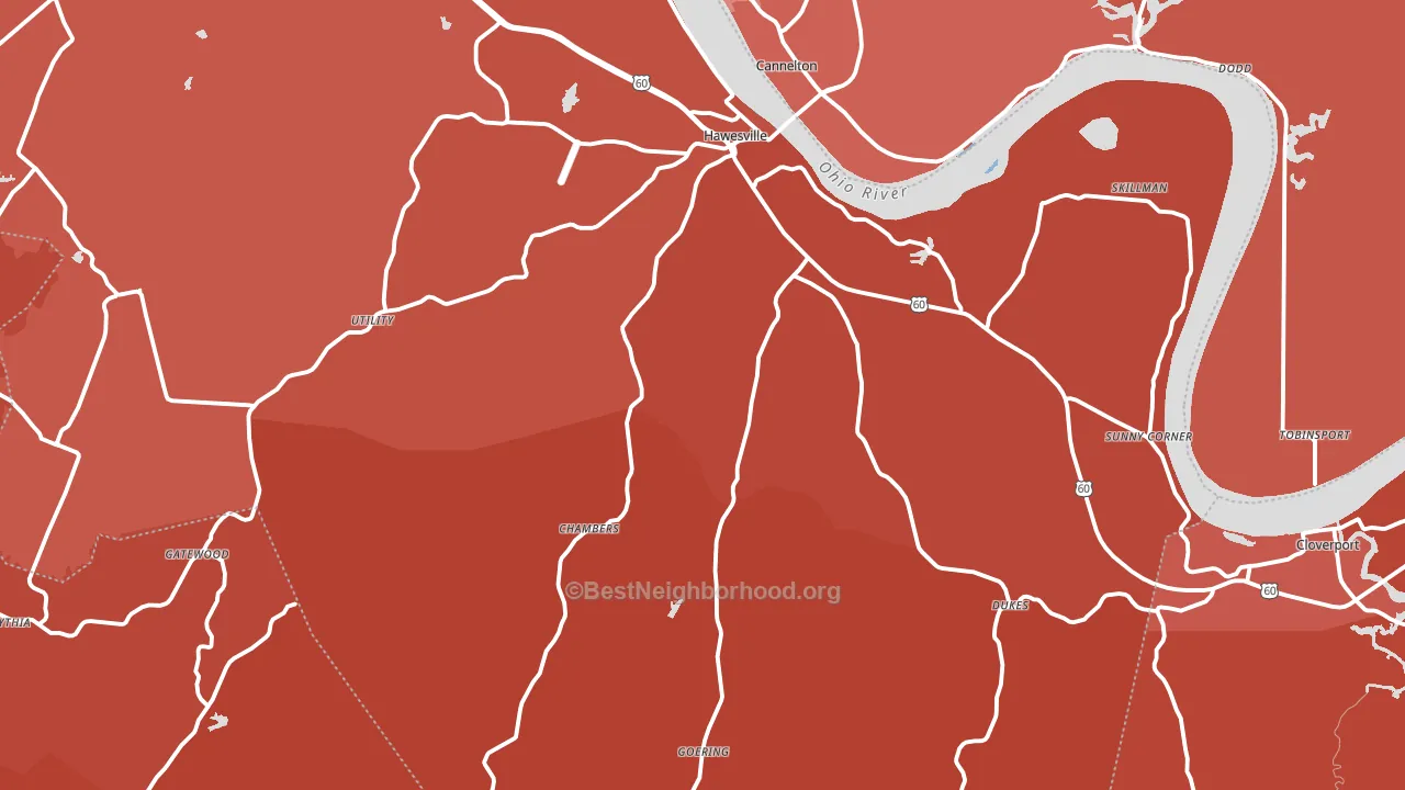 Hawesville, KY block-group political-lean map