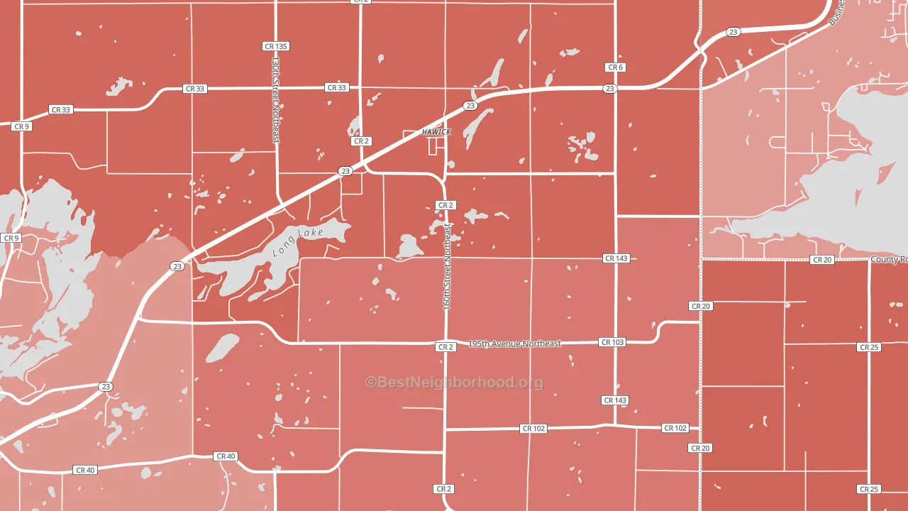 Hawick, MN block-group political-lean map