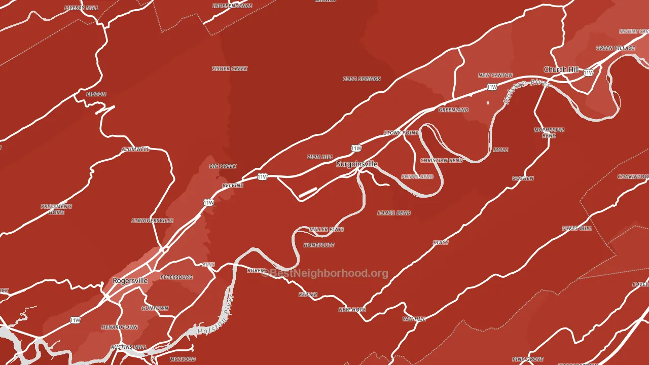 Hawkins County, TN block-group political-lean map